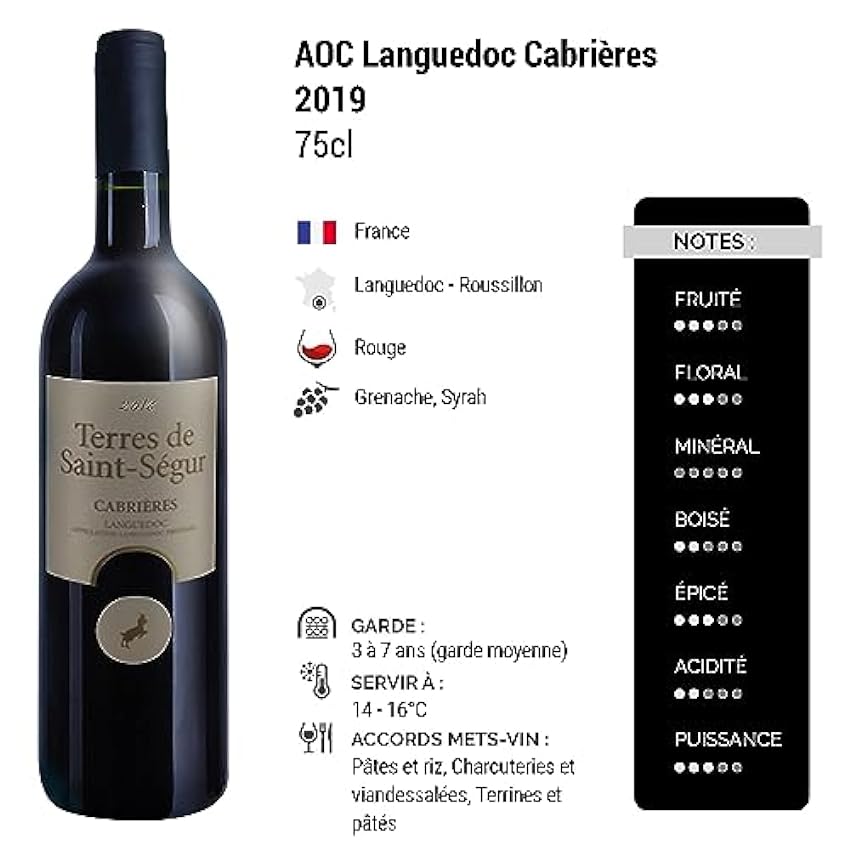Languedoc Cabrières - Rouge 2019 - Terres de Saint-Ségur - Vin Rouge du Languedoc - Roussillon (6x75cl) madnME7K