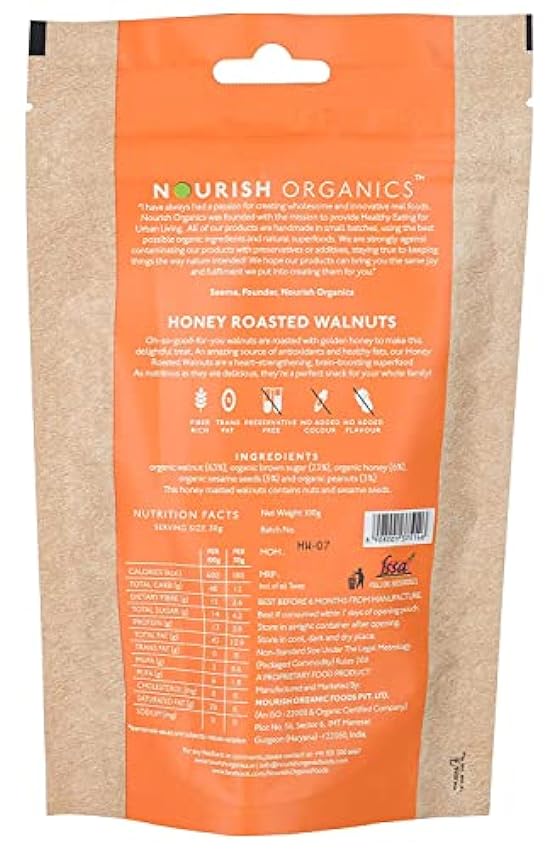 Nourish Organics Honey Roasted Walnuts 100Gr LvPwZBYX