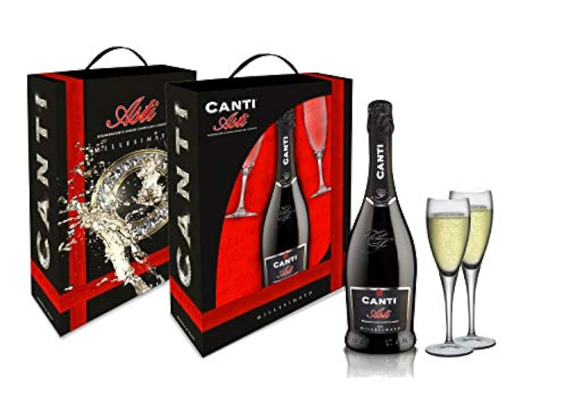 CANTI Asti D.O.C.G. Spumante + 2 Verres DeLuxe Vin Doux Petillant Italien x 75 cl 0.75 L 1 Unité o6FaHGDY