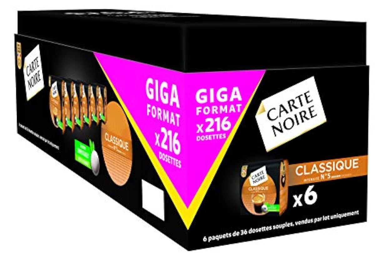Carte Noire Classique N°5, Café en Dosette Compostables Compatibles Senseo, 6 Paquets de 36 dosettes souples (216 dosettes) kSEIgf87