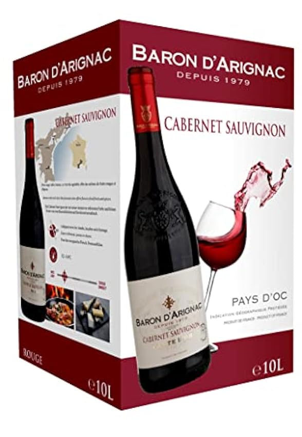 Baron d´Arignac - Vin rouge 10L Cabernet Sauvignon IGP Pays d´Oc - Bag in Box BIB 10L (1 x 10L) & Vin rosé 10L Syrah IGP Pays d´Oc - Bag in Box BIB 10L (1 x 10L) m5yVpwye
