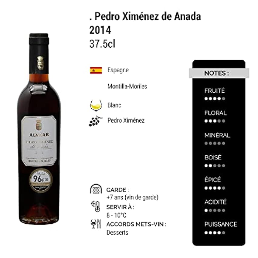 Pedro Ximénez de Anada DEMI-BOUTEILLE - Blanc 2014 - Bodega Alvear - Vin Blanc d´Espagne (3x37.5cl) Moelleux mDv3uhTq