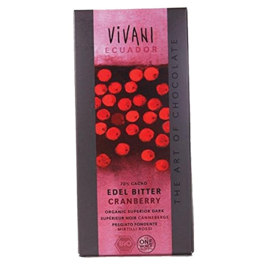 Vivani Organic Chocolate | Dark Choc & Cranberry | 6 x 