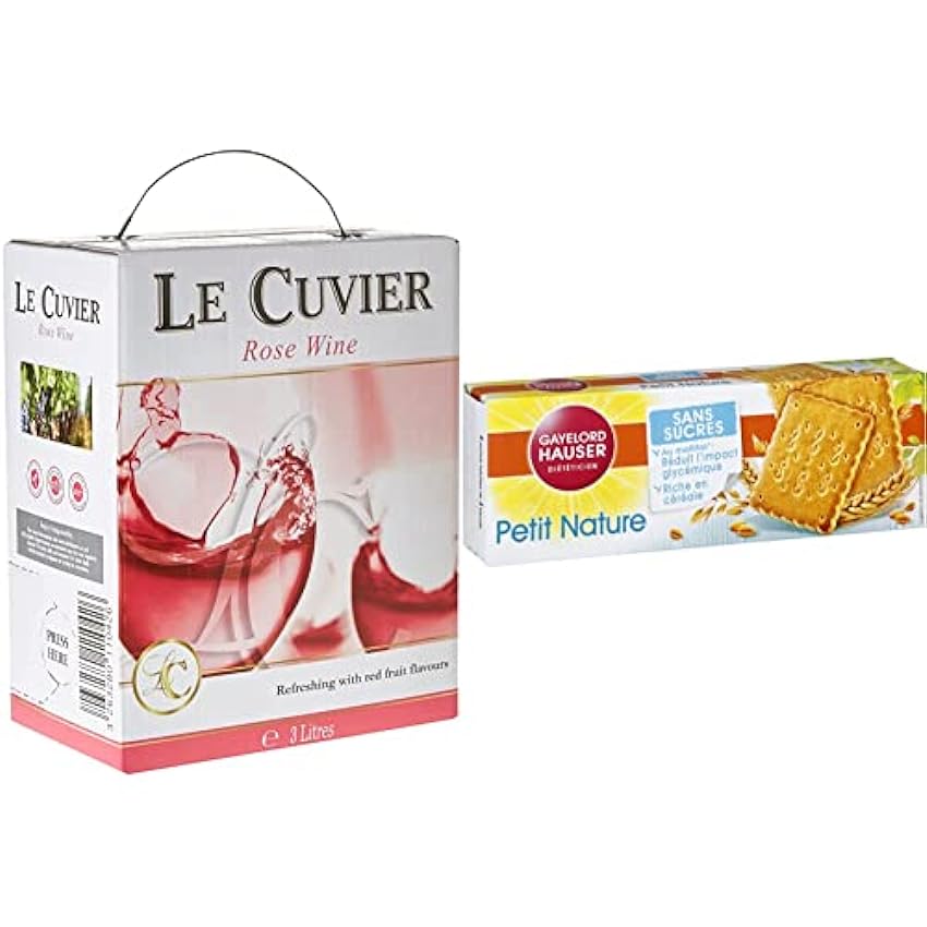 Le Cuvier - Vin Rosé doux en Bag-in-box 3L (1 x 3L) & GAYELORD HAUSER - Petit Nature - Gâteau Sans Sucre au Maltitol - Impact Réduit sur la Glycémie - 156 g lFjmi51N