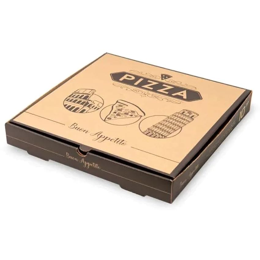 SK15 Lot de 40 boîtes à pizza imprimées Marron OoXyOuoK