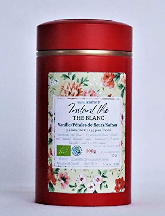 Thé blanc- Vanille-Fleurs-Safran, 100g, 66 tasses - certifié bio nILaXc6x