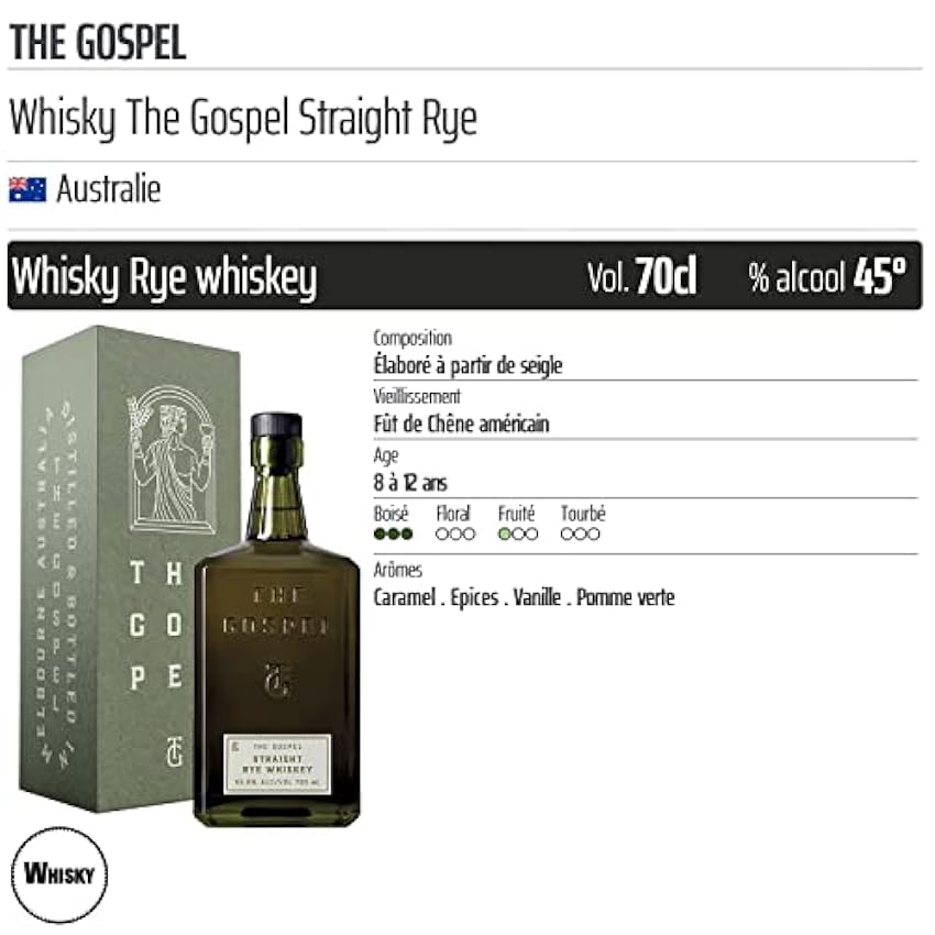 Whisky The Gospel Straight Rye - Origine Australie - 70cl mZmimOVK