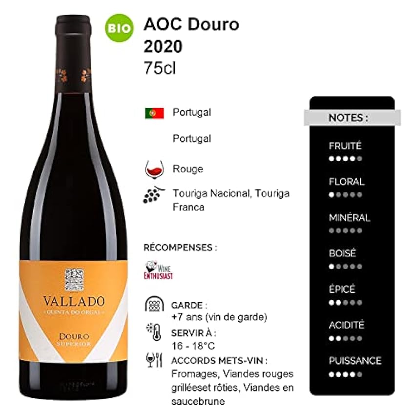 Quinta do Orgal Douro Superior Vallado - Rouge 2020 - Vin Rouge duPortugal (3x75cl) BIO neNw2esb