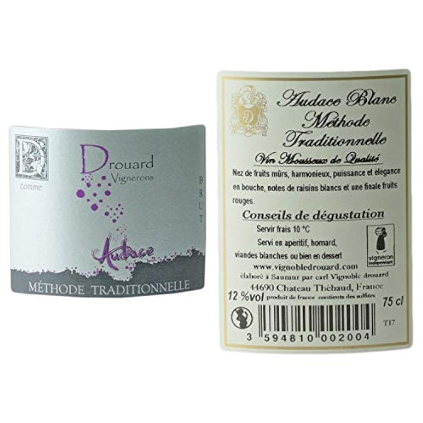 Audace Méthode Traditionnelle - Blanc - Vignoble Drouard - Vin de France - Vin Blanc (3x75cl) Effervescent mioOfntA
