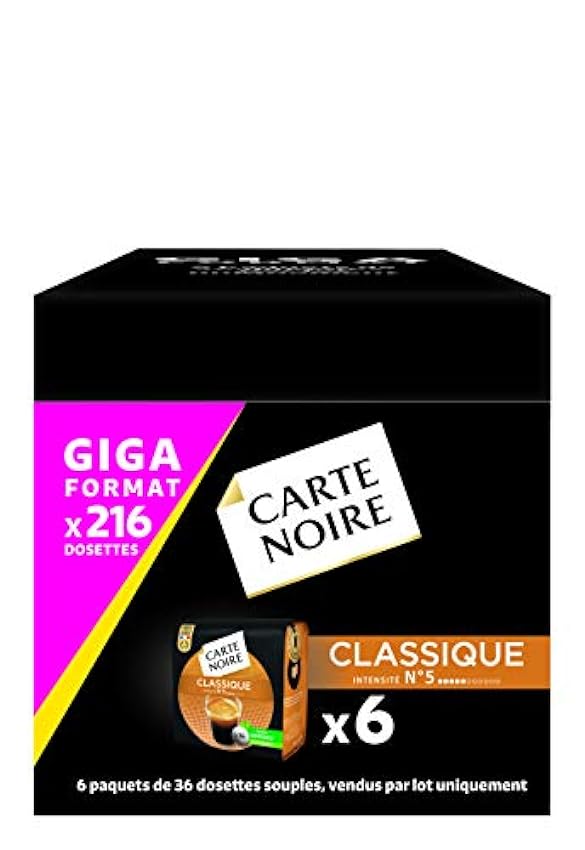 Carte Noire Classique N°5, Café en Dosette Compostables Compatibles Senseo, 6 Paquets de 36 dosettes souples (216 dosettes) kSEIgf87