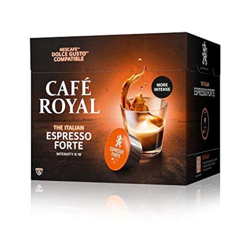 Café Royal Espresso Forte 48 capsules Compatibles avec Nescafé (R)* Dolce Gusto (R)* - Lot de 3X16 - intensité 8/10 - certifié UTZ - 100% Arabica NOIQcs0n