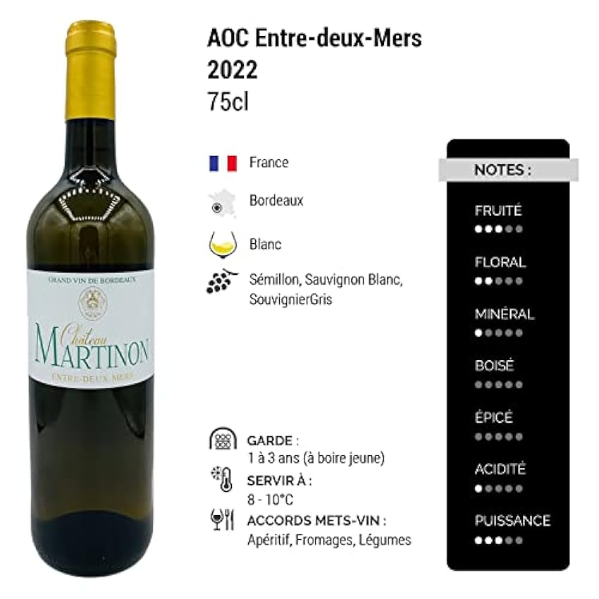 Entre-deux-Mers - Blanc 2022 - Château Martinon - Vin Blanc de Bordeaux (6x75cl) lFOEFSHi