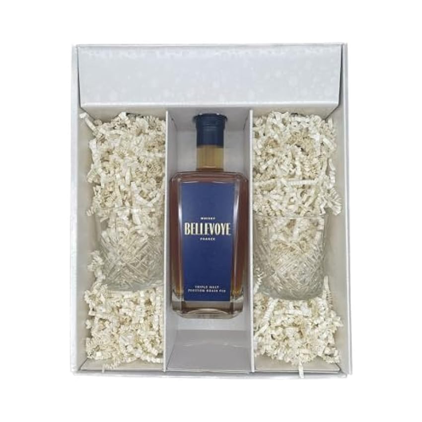 Coffret cadeau Blanc - Whisky - Bellevoye bleu- 2 Verre
