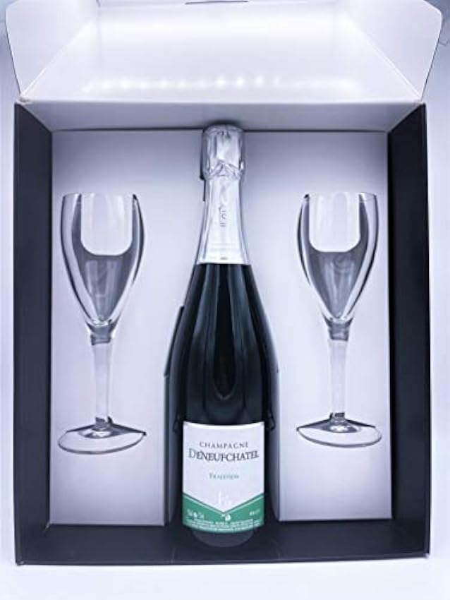 Coffret Champagne AOC 1 bouteille Brut Tradition 75cl + 2 flûtes - Direct producteur - Maison Deneufchatel mCzBIvd6