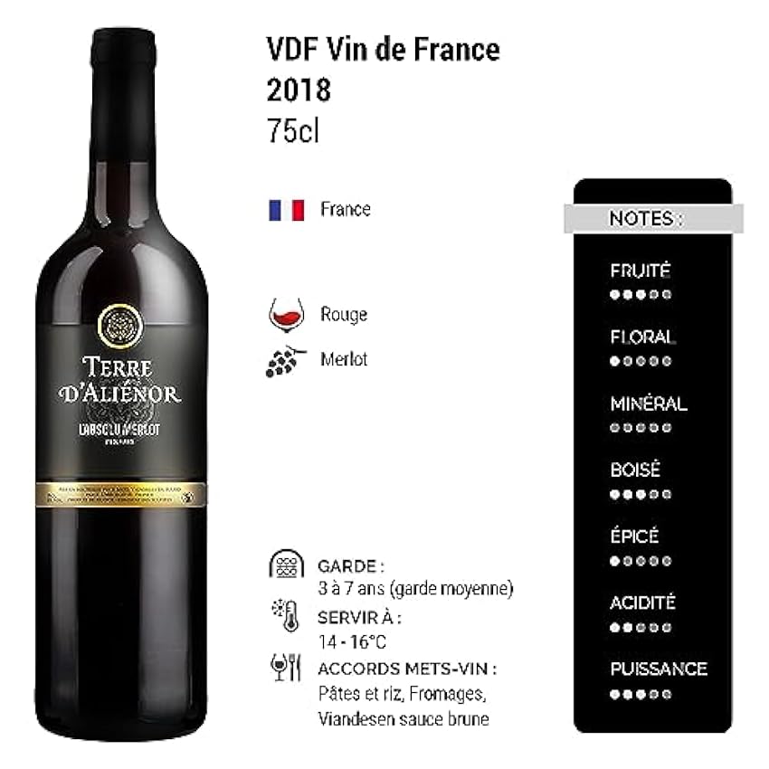 Terre d´Aliénor L´Absolu Merlot - Rouge 2018 - Vin de France - Vin Rouge (6x75cl) NBaENKOF