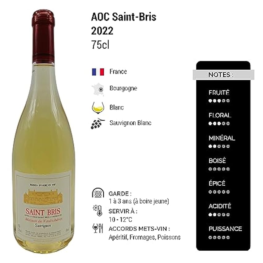 Saint-Bris - Blanc 2022 - Maison de Vaulichères - Vin Blanc de Bourgogne (3x75cl) MTdlegKl