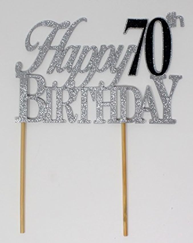 All About Détails Happy 70ème anniversaire gâteau, 1pièce, 70ème anniversaire, décoration de gâteaux, décoration de fête Argenté/noir oCQamSDT