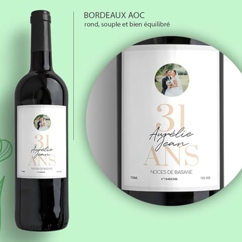 CADEAUX.COM - Bouteille de vin personnalisée anniversaire de mariage - Noces de Basane l8TdWVP9