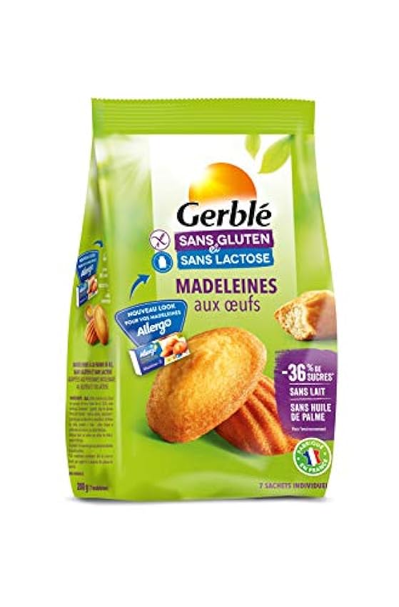 Gerblé Madeleines aux œufs, Sans gluten & Sans lactose, 7 madeleines, 200 g, 209606 lhcelLsy