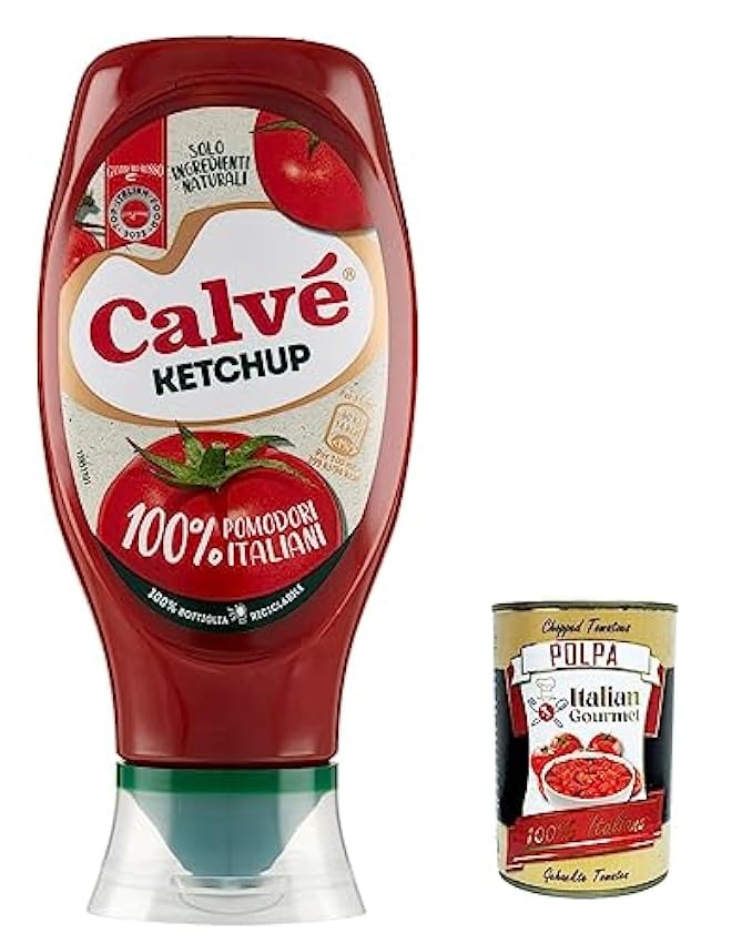 Calvé Ketchup Lot de 3 boîtes de ketchup 100 % tomates d´origine italienne, sans gluten, sans conservateurs ni colorants, 430 ml + polpa Italian Gourmet 400 g MVIfppJb