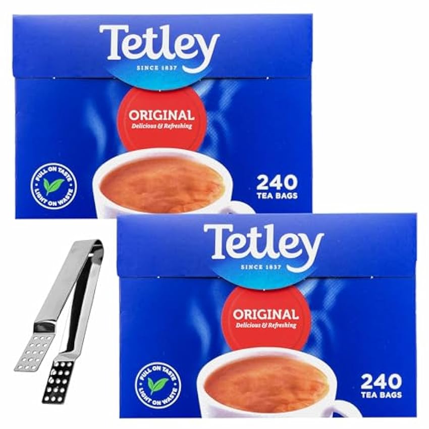 Tetley Thé noir 240 sachets - Tetley Black Tea en sachet 750g - 2 pièces, Bundle avec Pince à sachets de Thé Cleverry en acier inoxydable 1 pièce OHg1jkPB