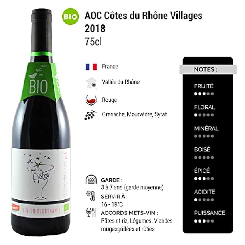 Côtes du Rhône Villages La Part des Astres - Rouge 2018 - Dauvergne - Ranvier - Vin Rouge de la Vallée du Rhône (6x75cl) BIO MazL93jB