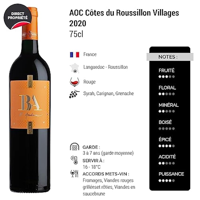 Côtes du Roussillon Villages Caramany - Rouge 2020 - Bruno Andreu - Vin Rouge du Languedoc - Roussillon (3x75cl) ME8N0oRH