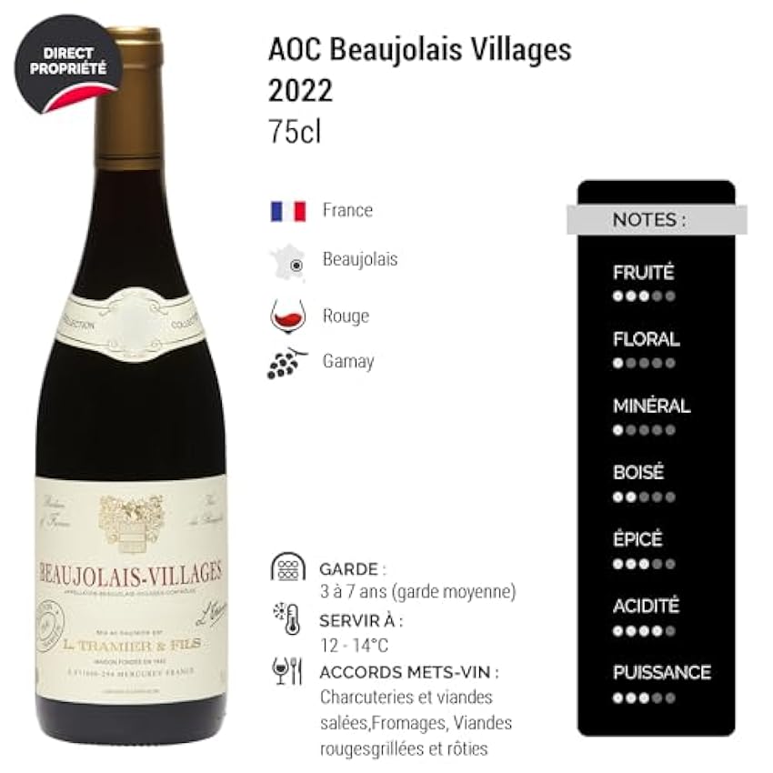 Beaujolais Villages - Rouge 2022 - Maison Tramier - Vin Rouge du Beaujolais (3x75cl) N31cNObZ