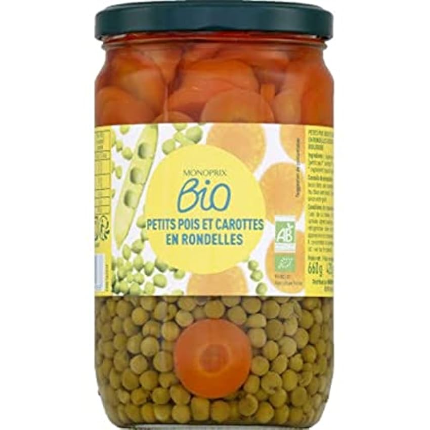 Monoprix Bio Petits pois et carottes en rondelles bio - Le bocal de 420 g net égoutté mukNfp4m