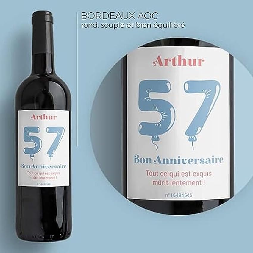 CADEAUX.COM - Bouteille de vin de Bordeaux personnalisée anniversaire - Ballons Bleu LCrMxCgI