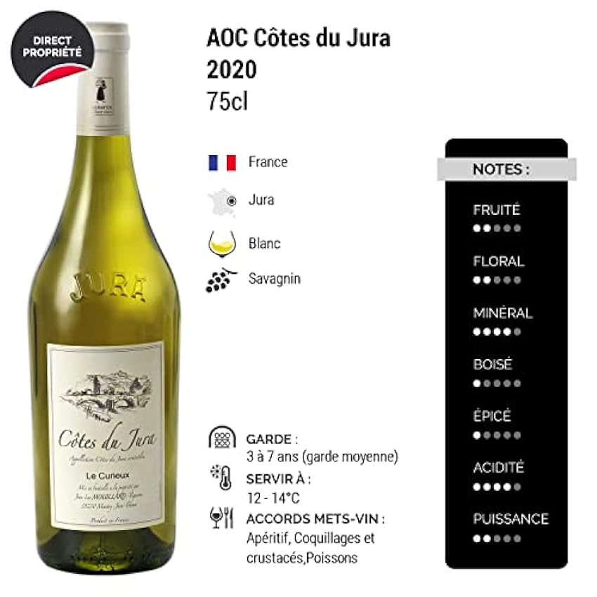 Côtes du Jura Le Curieux - Blanc 2020 - Domaine Jean-Luc Mouillard - Vin Blanc du Jura (3x75cl) lh3VjOAr