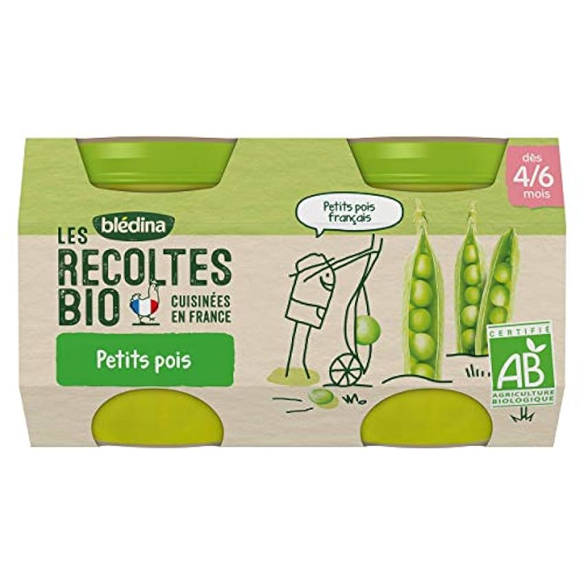 Blédina - Les Récoltes Bio - 24 petits pots pour bébé - Petits Pois dès 4/6 mois (Pack de 12x2 pots) niN2QtYi