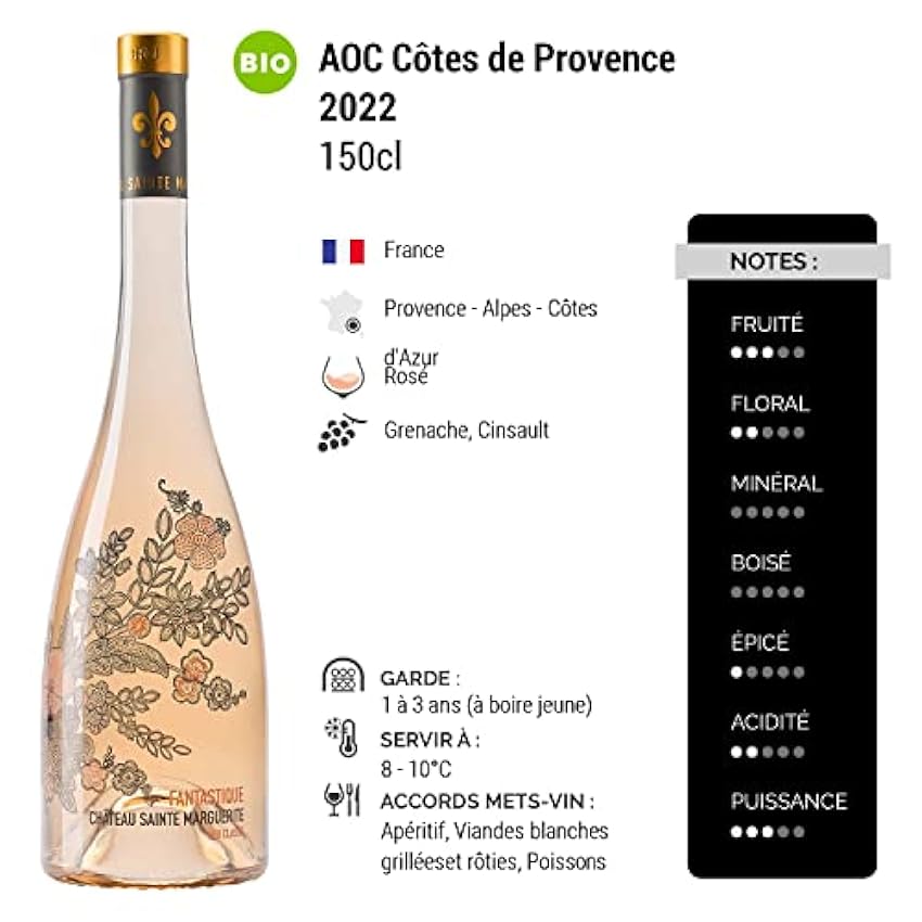 Côtes de Provence Cru Classé Cuvée Fantastique MAGNUM - Rosé 2022 - Château Sainte Marguerite - Vin Rosé (150cl) BIO O3S2ZfFX