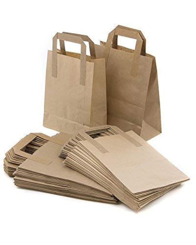 Lot de 100 sacs de transport en papier avec poignées plates Marron 18 x 23 x 9 cm o3TcIYuX