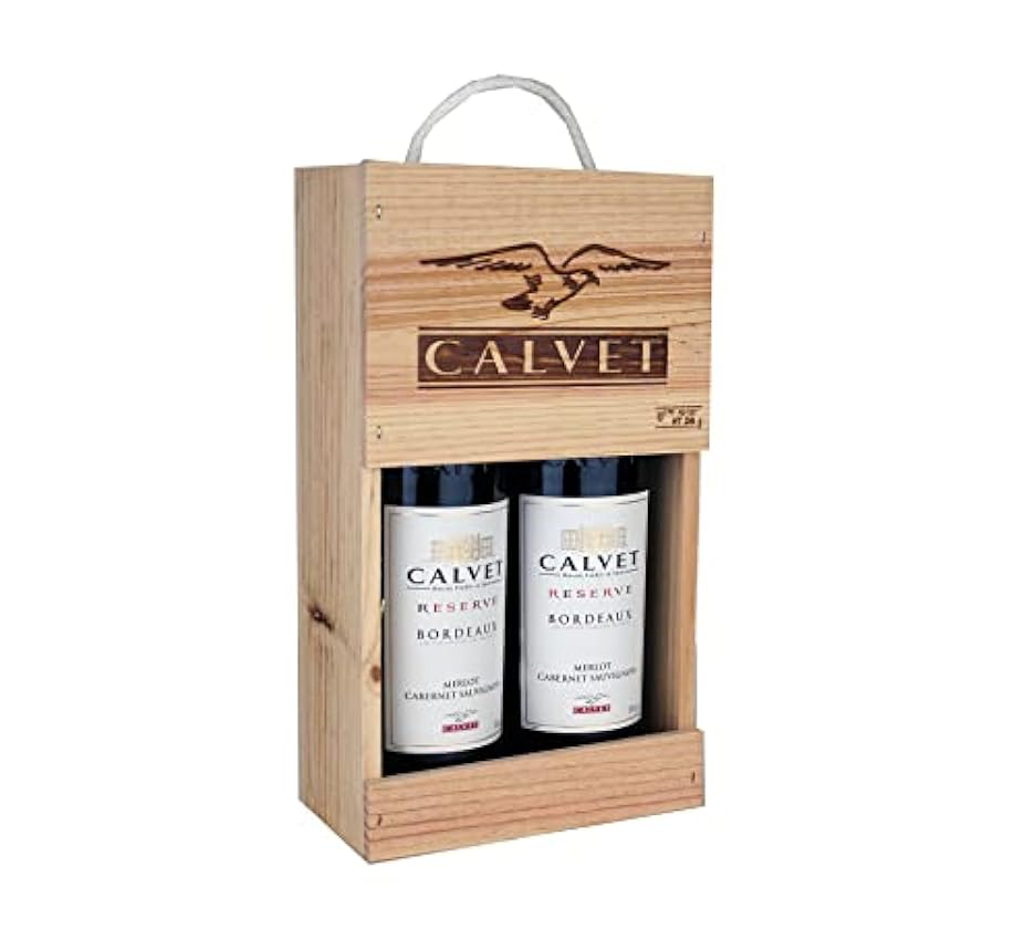 Calvet - Coffret cadeau de 2 bouteilles de vin rouge Réserve, Bordeaux en caisse bois (2 x 0.75 L) okIzFgpr