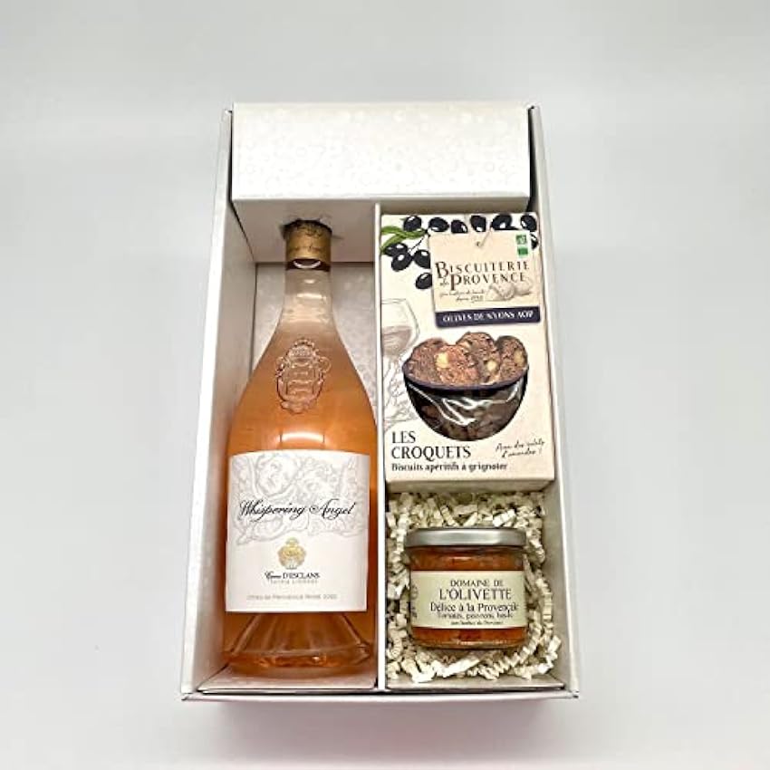 Coffret Whispering Angel Rosé +1 Croquets BISCUTERIE DE PROVENCE Olives de Nyons (90g) +1 Tartinade rouge (100g) o1FYisVN