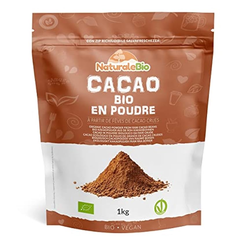 Poudre de Cacao Bio 1 Kg. Organic Cacao Powder. Naturel et Pur à partir de Fèves de Cacao Crues. Produit au Pérou par la Plante Theobroma Cacao. Source de Magnésium, Manganèse et Phosphore. ojcKi67P
