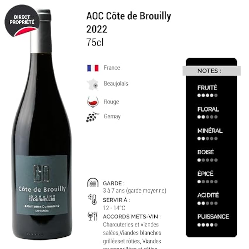 Côte de Brouilly Tradition - Rouge 2022 - Domaine des Fournelles - Vin Rouge du Beaujolais (6x75cl) lZqXDvbK