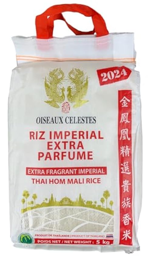 Riz Thai Impérial 2024 Extra Parfumé Qualité Premium 5kg/sac - Expédition depuis France par la Sté Bo Time - Un sachet de chips à la crevette 200g offert par commande (15, Kilogrammes) nPUYziM8