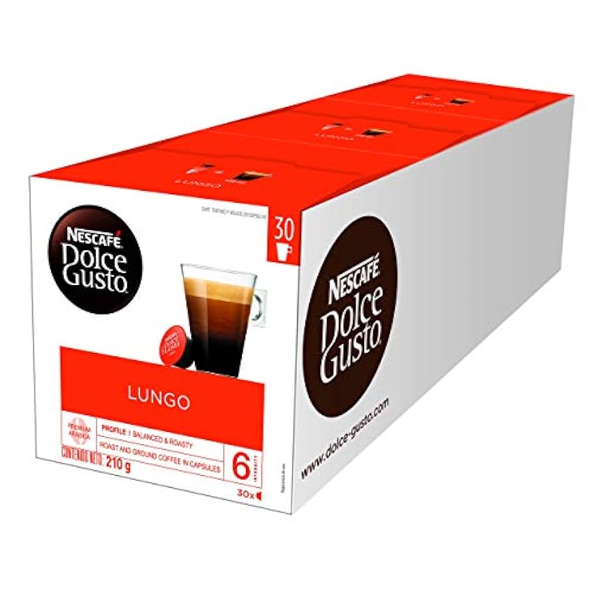 Nescafé Dolce Gusto Café au Lait - Café - 96 Capsules (Pack de 6 boîtes x 16) & Lungo - Café - 90 Capsules (Pack de 3 boîtes XL x 30) OBTJegn9