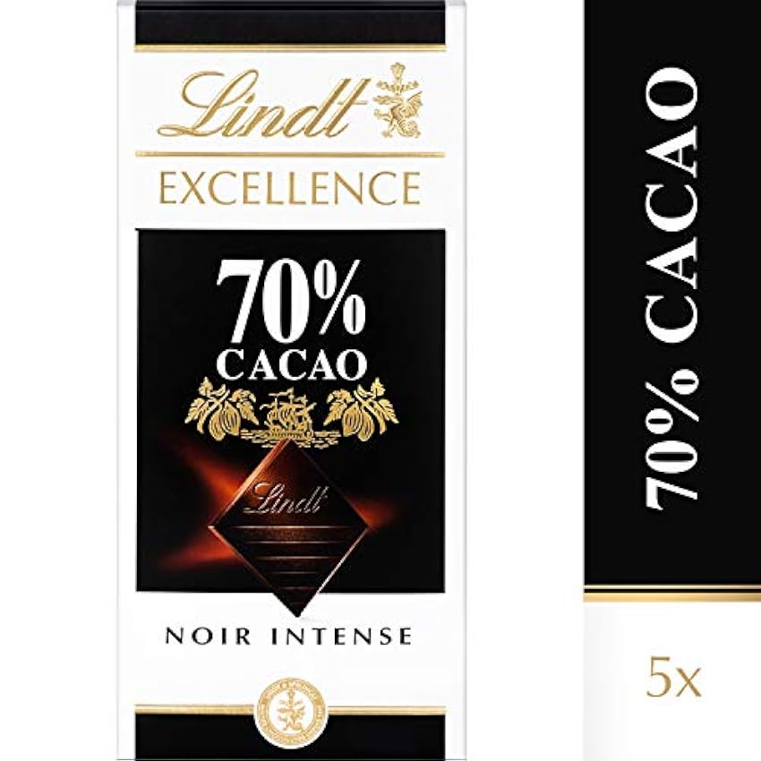 Lindt Excellence Noir 70 % de Cacao - 100 g, Lot de 5 N