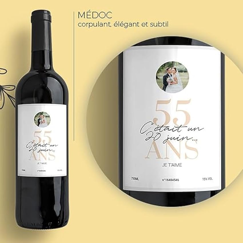 CADEAUX.COM - Bouteille de vin personnalisée anniversaire de mariage - Noces d´Orchidée MktEbeuW