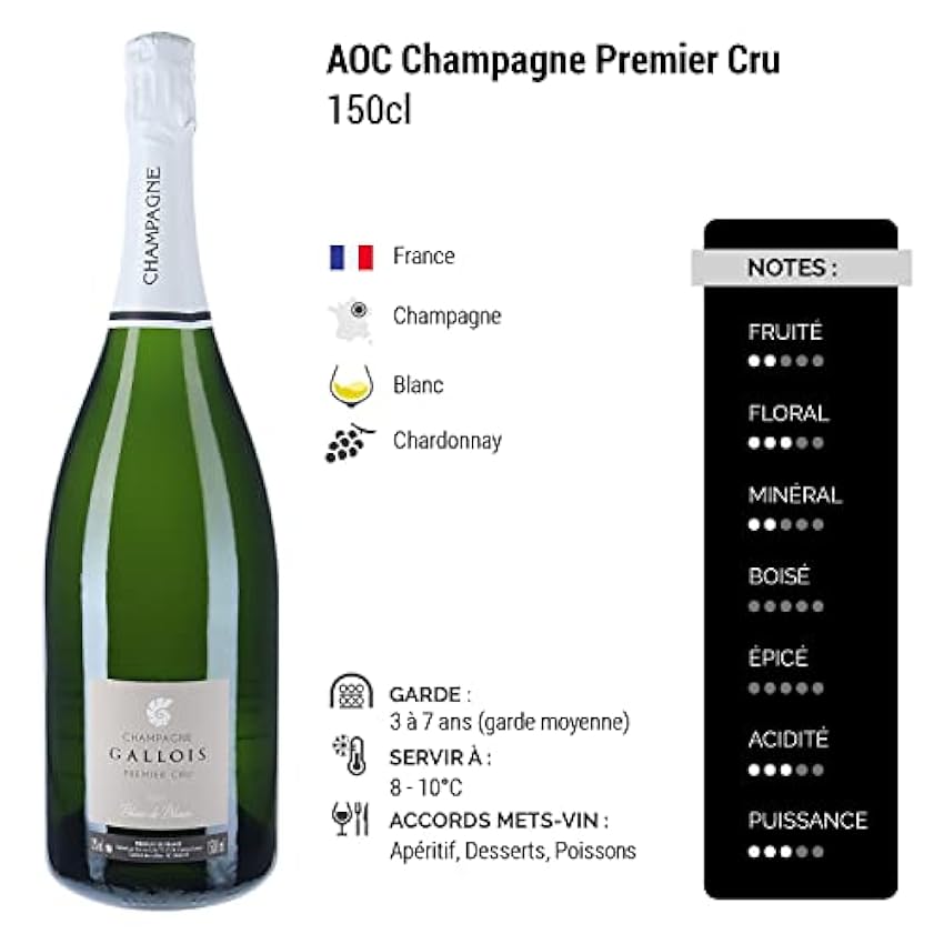 Champagne Premier Cru Blanc de Blancs Brut MAGNUM Blanc - Champagne Gallois - 150cl - Cépage Chardonnay kt8BoNT9