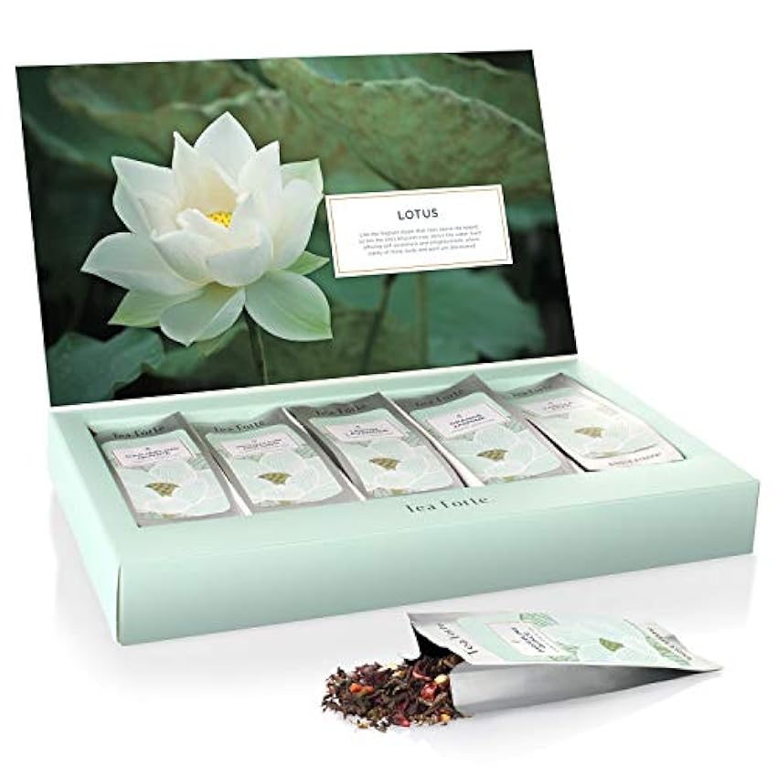 Tea Forte BOÎTE D´ÉCHANTILLONS Lotus de sachets d´infusions à usage unique, boîte d´assortiment de thés, 15 sachets individuels - Thé noir, thé vert, thé Oolong, thé blanc, tisane lqtzO710