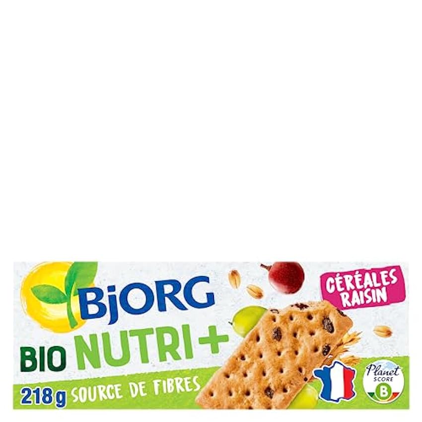 BJORG - Biscuits Céréales Raisins Nutri+ - Biscuits Bio - Au Blé Complet - 33% de Fruits - Sans Huile de Palme - Riche en Fibres - Paquet de 218 g kxsCCuA2