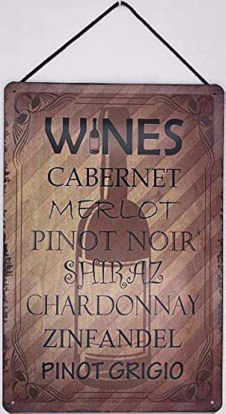 Blechschild Avec cordon 30 x 20 cm - Vins - Cabernet, Merlot, Pinot Noir, Shiraz, Chardonnay. - Blechemma nOjO95FC