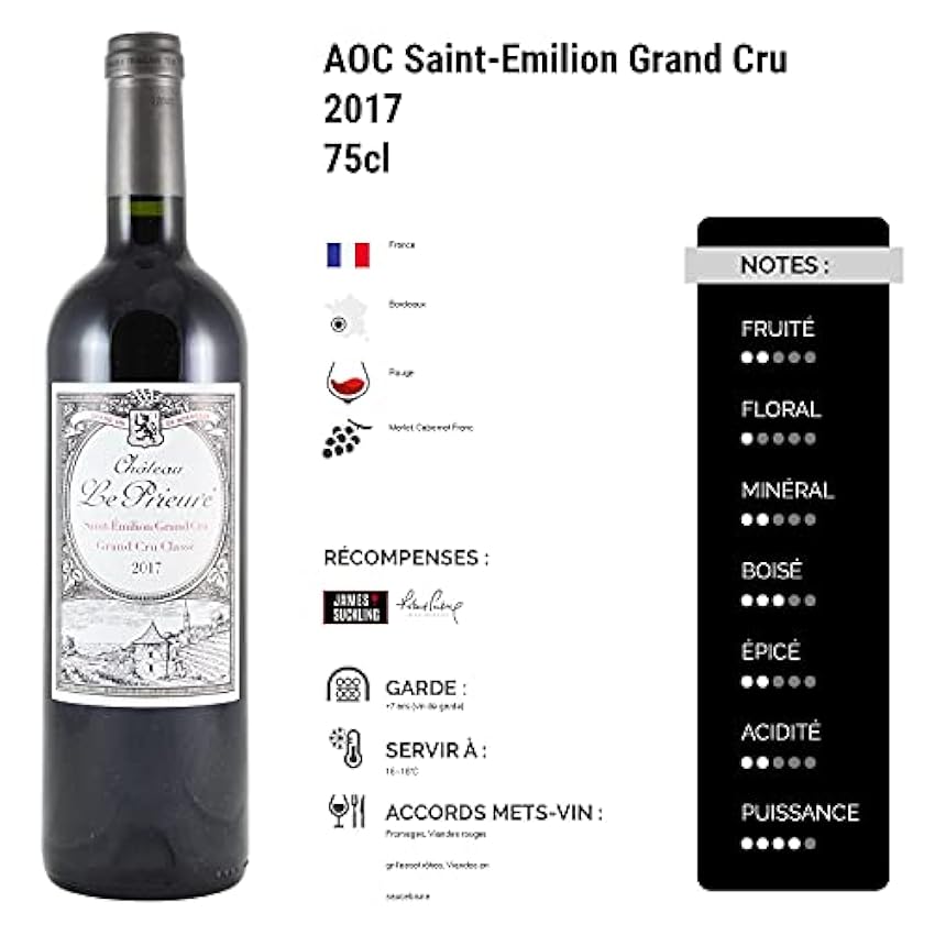 Château Le Prieuré Rouge 2017 - Appellation AOC Saint-Emilion Grand Cru - Vin Rouge de Bordeaux - 75cl - Cépages Merlot, Cabernet Franc - 92+/100 Robert Parker nK6EXrnT