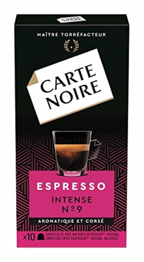 Carte Noire, Espresso Intense N°9, 100 Capsules de Café Compatibles avec les Machines à Café Nespresso, avec un Goût Intense et Aromatique, 100% Arabica, Intensité 9, 10 Paquets de 10 Capsules NG6JjRbL