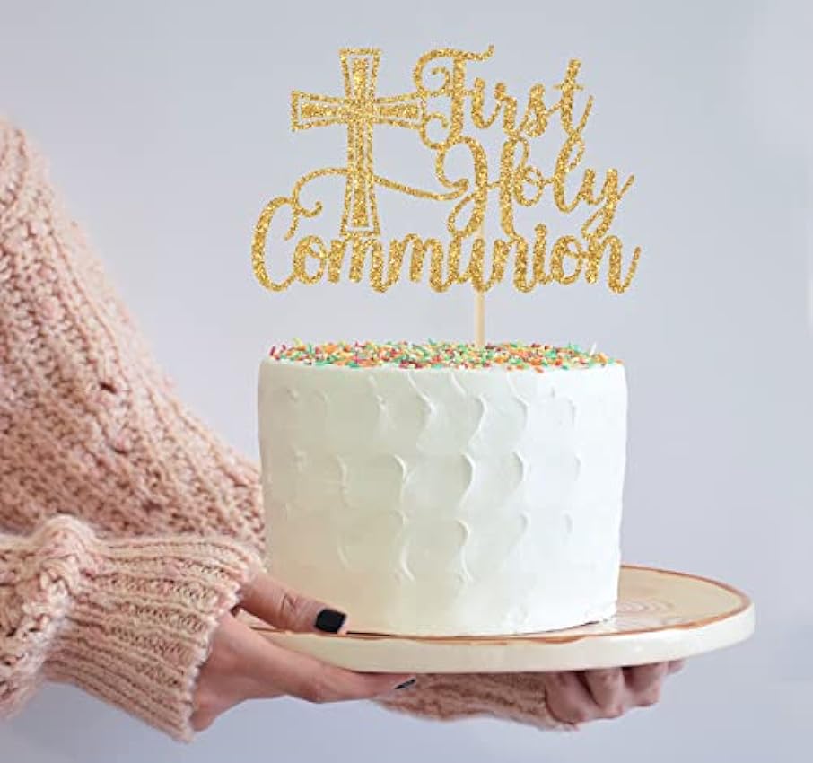 Décoration de gâteau de première communion, Bapstim espagnol, décoration de première communion, mariage, baptême, fête prénatale, 1er anniversaire, paillettes dorées Mc0MWa1X