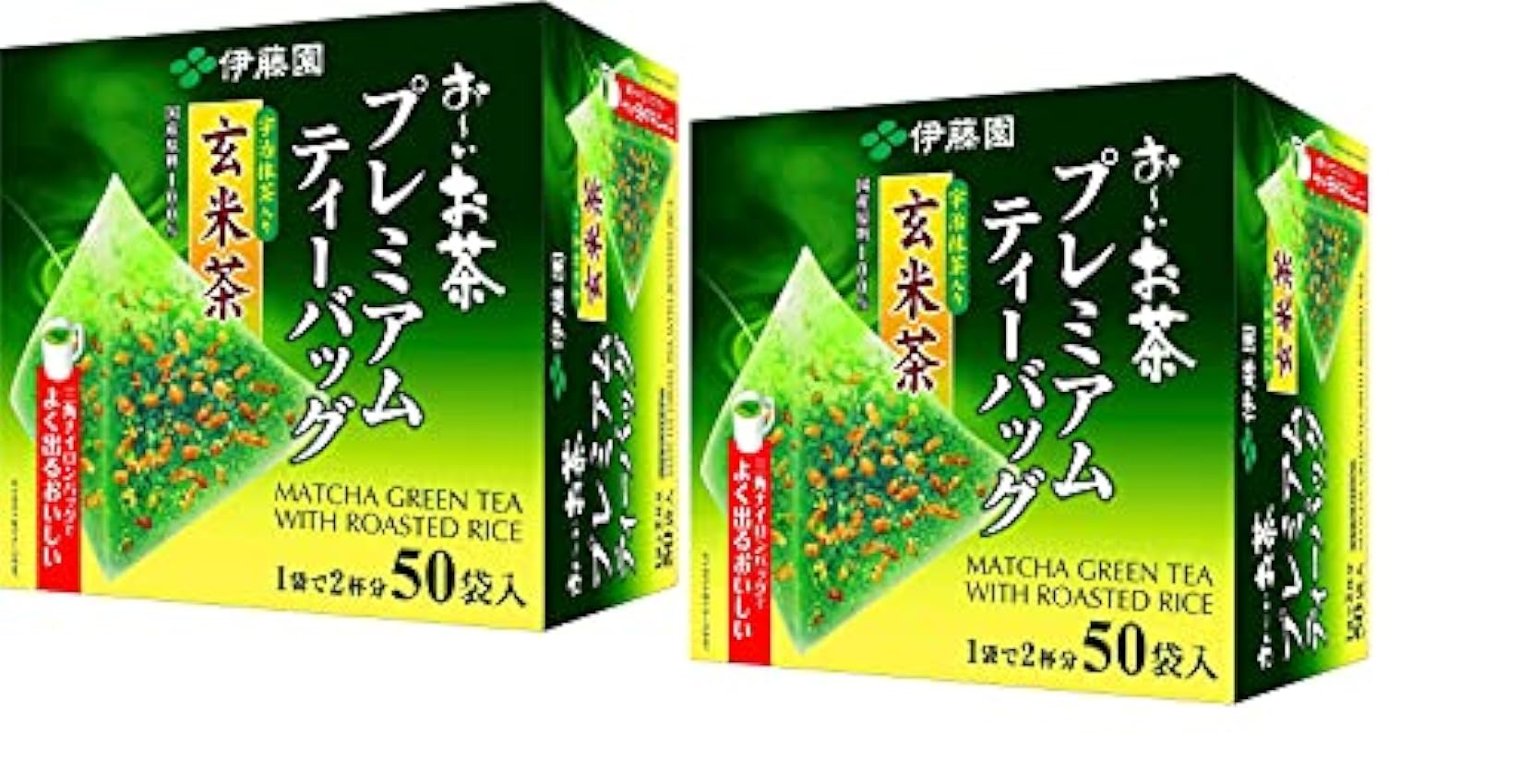 Itoen O～i Ocha Premium Matcha Green Tea with Roasted Rice, Thé Vert Japonais Genmaicha au Matcha Uji et Riz Grillé, Sachets de Thé 1.8g, Pack de 2 Boites (Total 100 Sachets), Fabriqué au Japon LhOUotwV